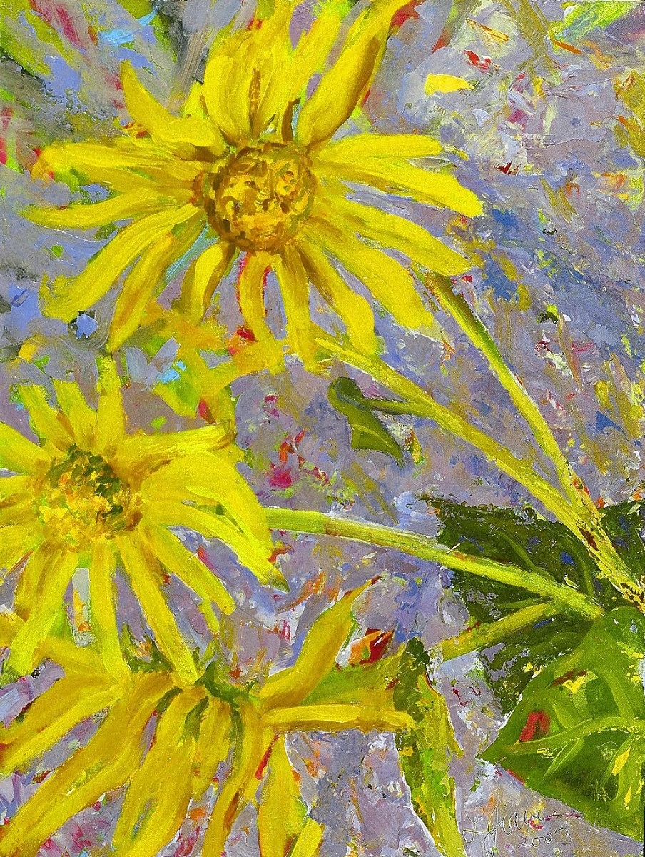 Grey Sunflowers_Oil on Board