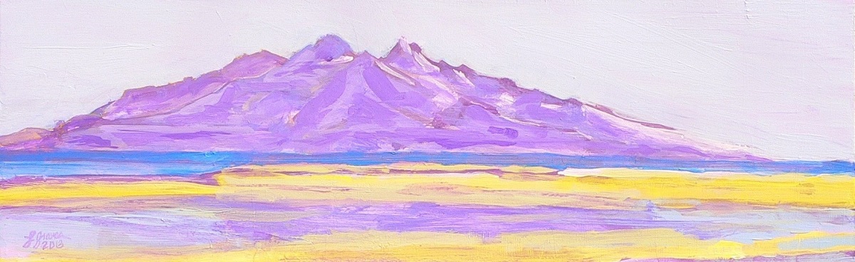 Violet Antelope Island, Acrylic on Board